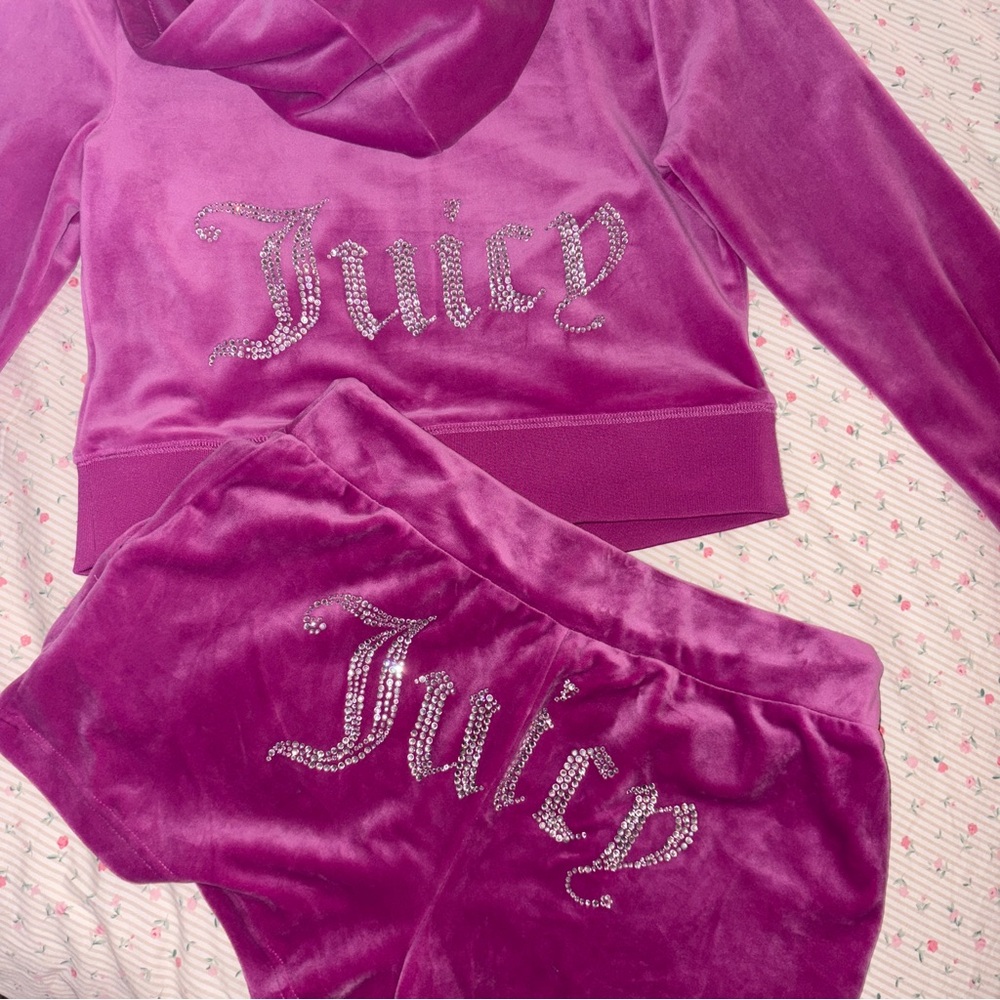 Juicy Couture Bling Velour Zip-Up Hoodie - M - Electric Violet
